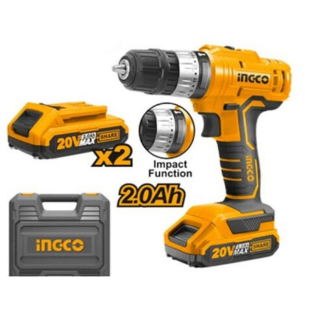649756 UCIDLI20012 TALADRO PERCUTOR INALAMBRICO INGCO 3/8 PLG 20V 2AH *
