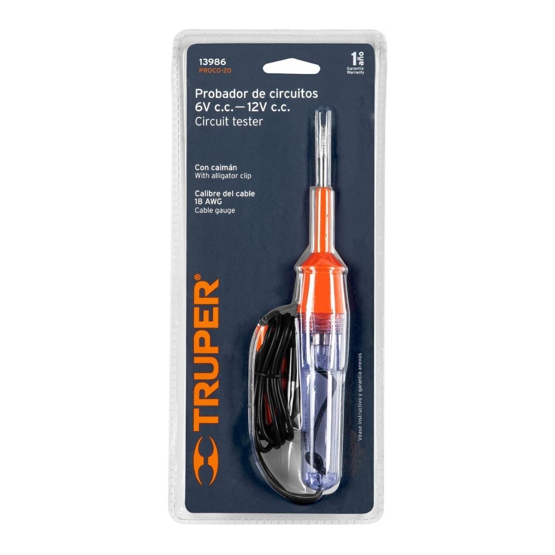 13986 PROBADOR DE CORRIENTE DIRECTA TRUPER DE 20 CM CON CAIMAN