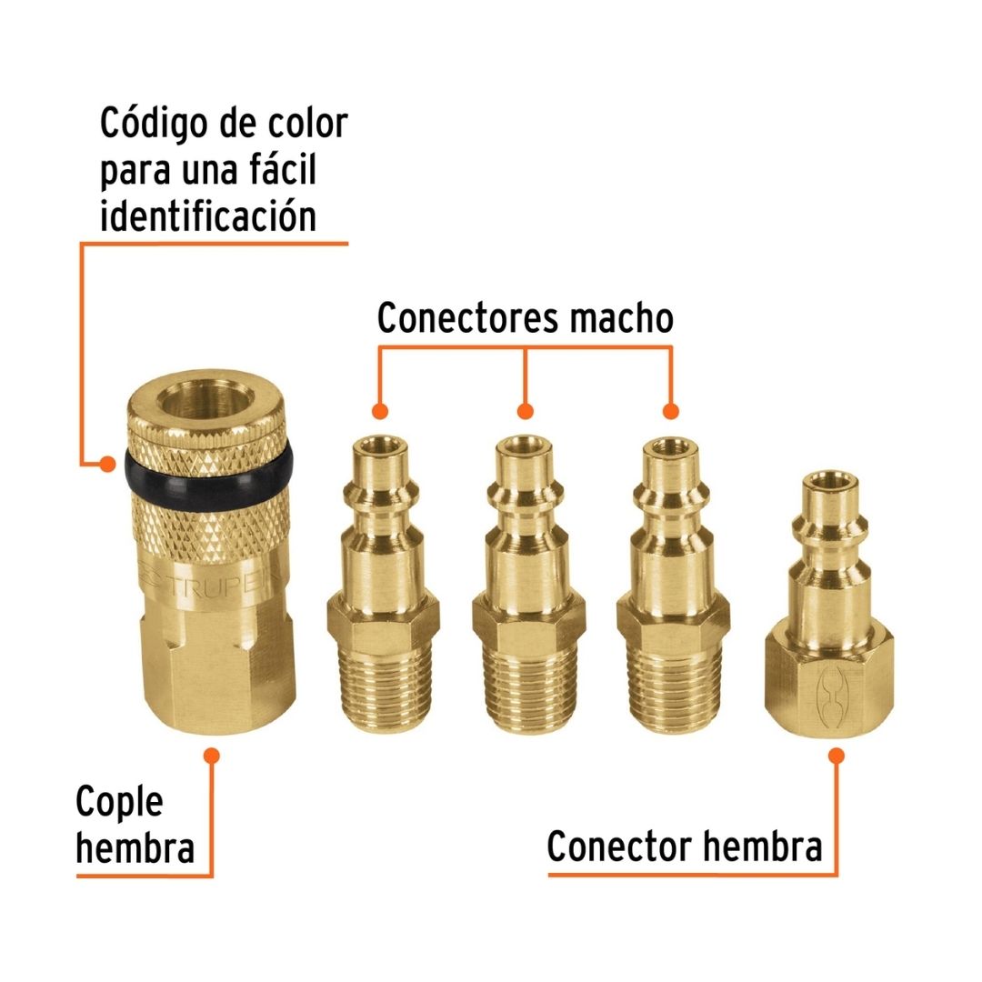 19081 JUEGO DE COPLE Y CONECTORES RAPIDO 1/4 X 5 PIEZAS TRUPER