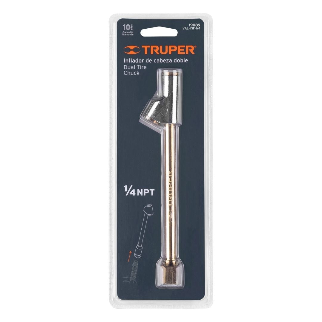 19089 VALVULA INFLADOR TRUPER CABEZA DOBLE 1/4 NPT
