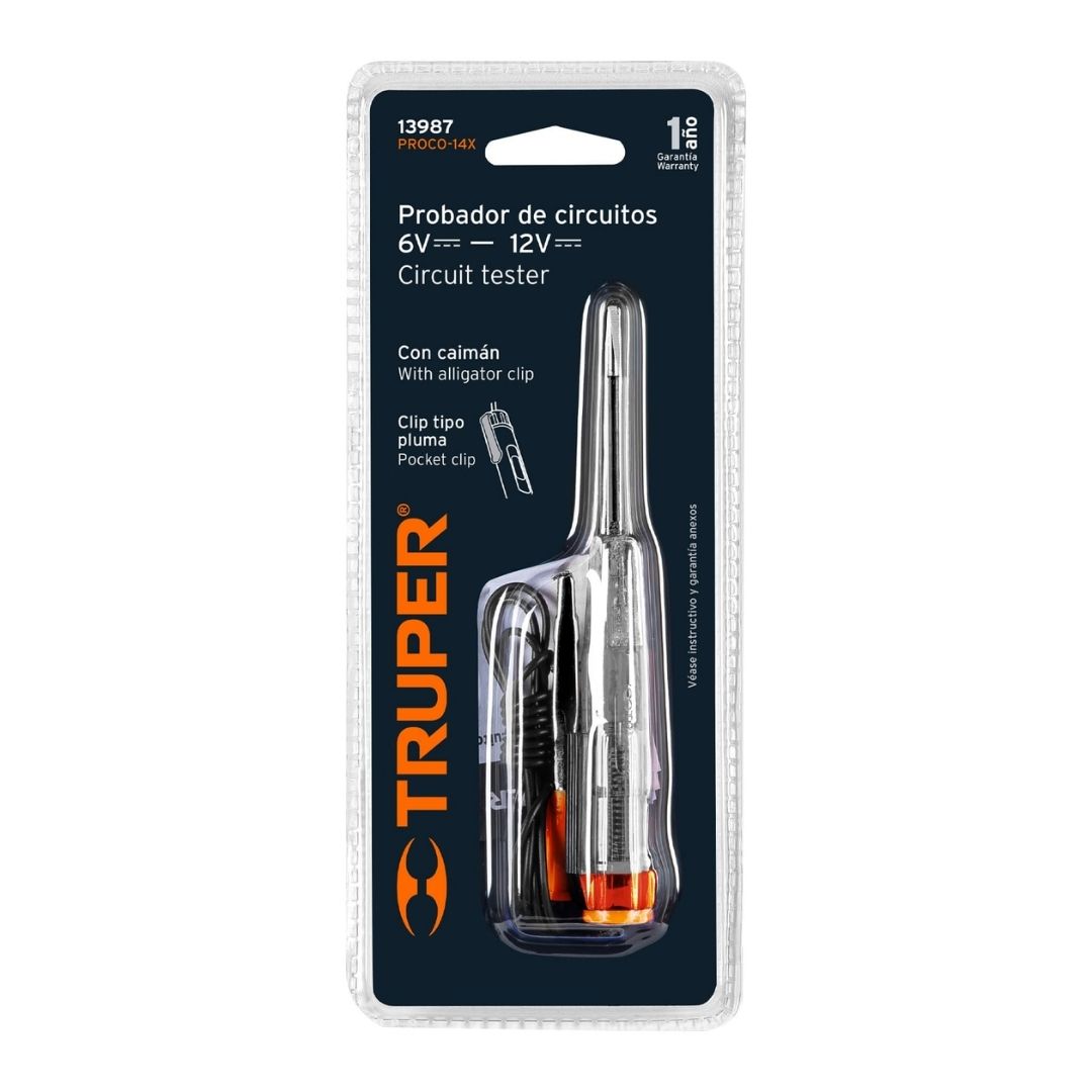 13987 PROBADOR DE CORRIENTE DIRECTA TRUPER DE 14 CM CON CAIMAN
