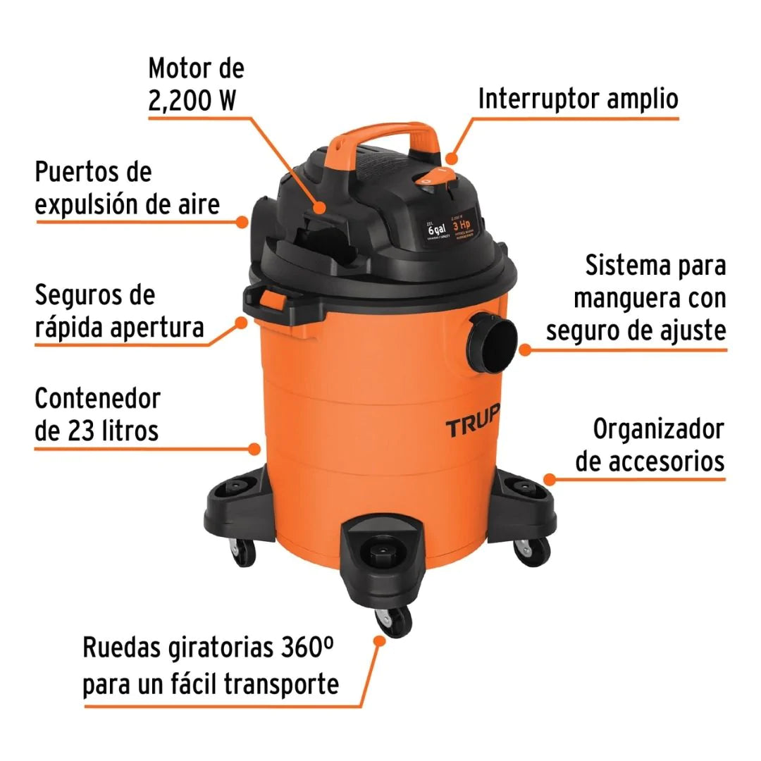 12092 ASPIRADORA PLÁSTICA 6 GAL DE SÓLIDOS Y LÍQUIDOS TRUPER