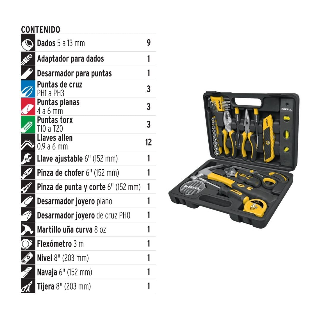 22101 JUEGO DE 42 HERRAMIENTAS COMFORT GRIP PRETUL