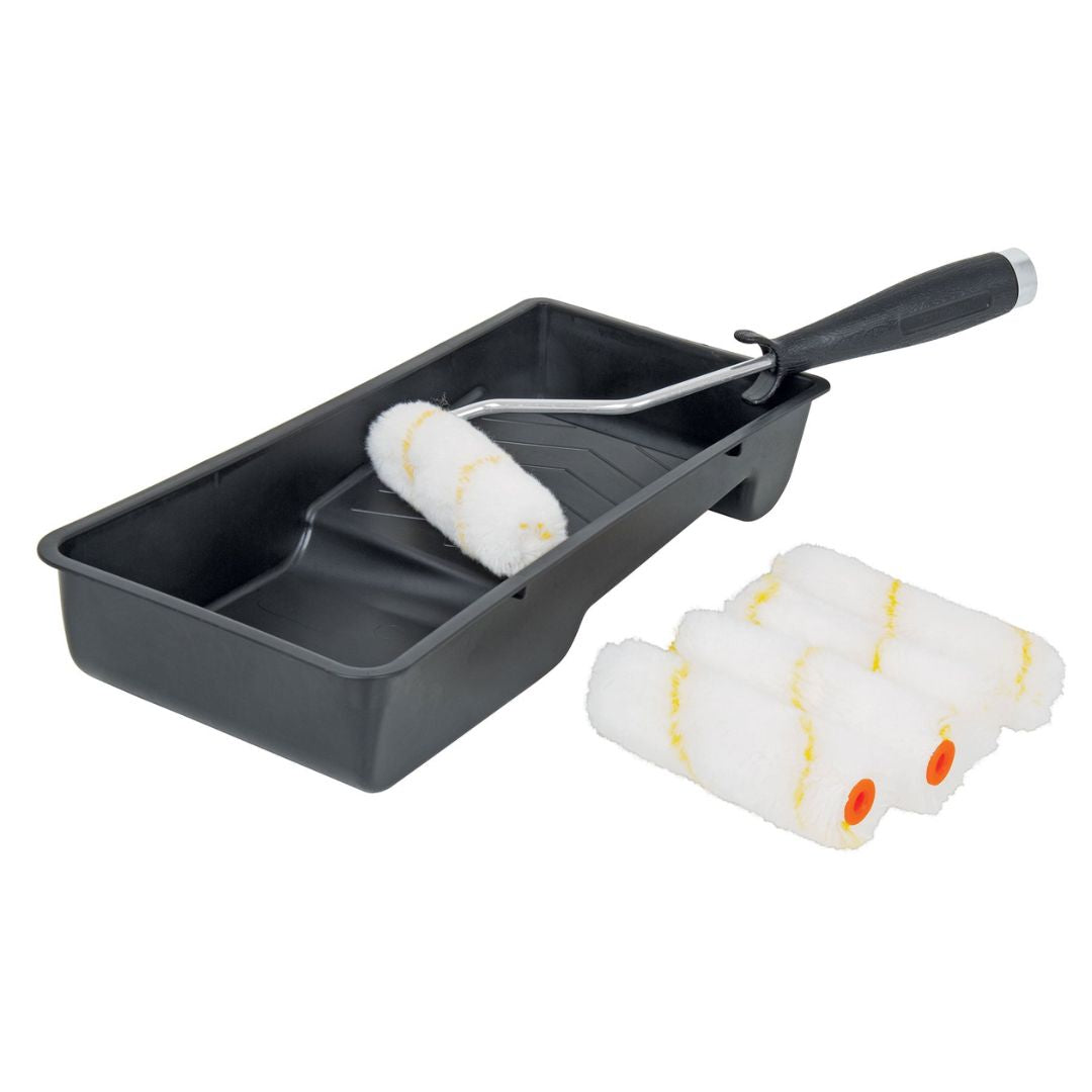 15023 KIT DE RODILLO PARA PINTAR TRUPER 4" MANERAL, BANDEJA Y FELPA