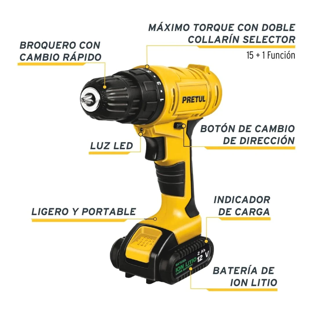 29975 TALADRO INALÁMBRICO 3/8" 12 V PRETUL