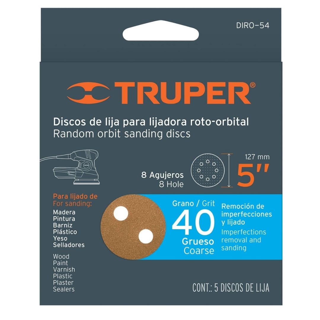 17765 DISCOS DE LIJA TRUPER CON AGUJEROS 5 PULG X5 P40