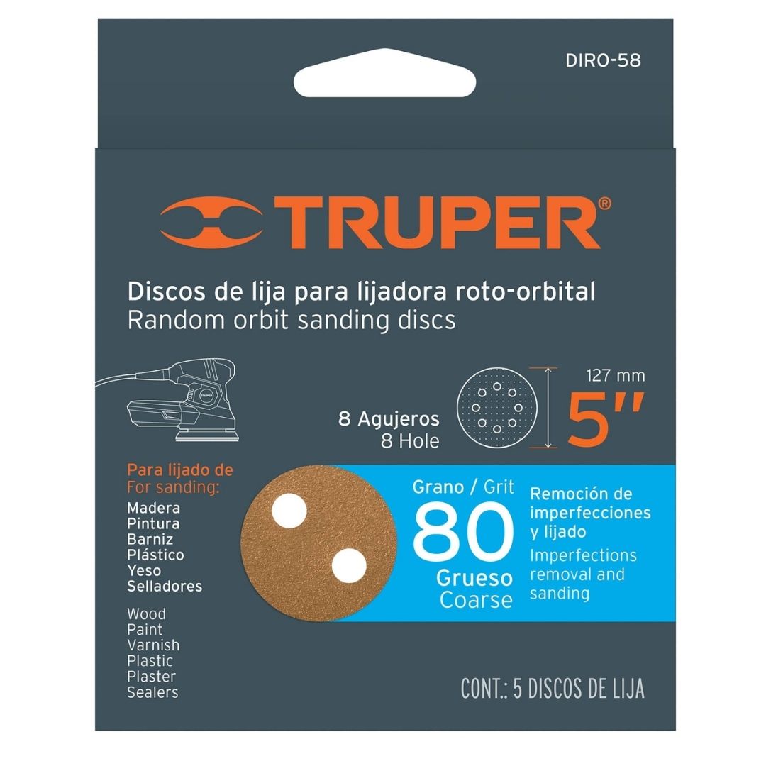 17942 DISCOS DE LIJA TRUPER CON AGUJEROS 5 PULG X5 P80