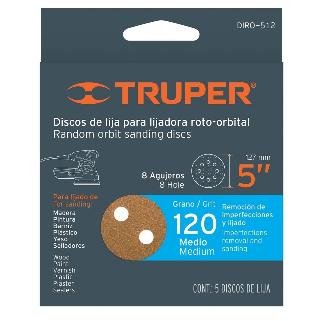 17950 DISCOS DE LIJA TRUPER CON AGUJEROS 5 PULG X5 P120