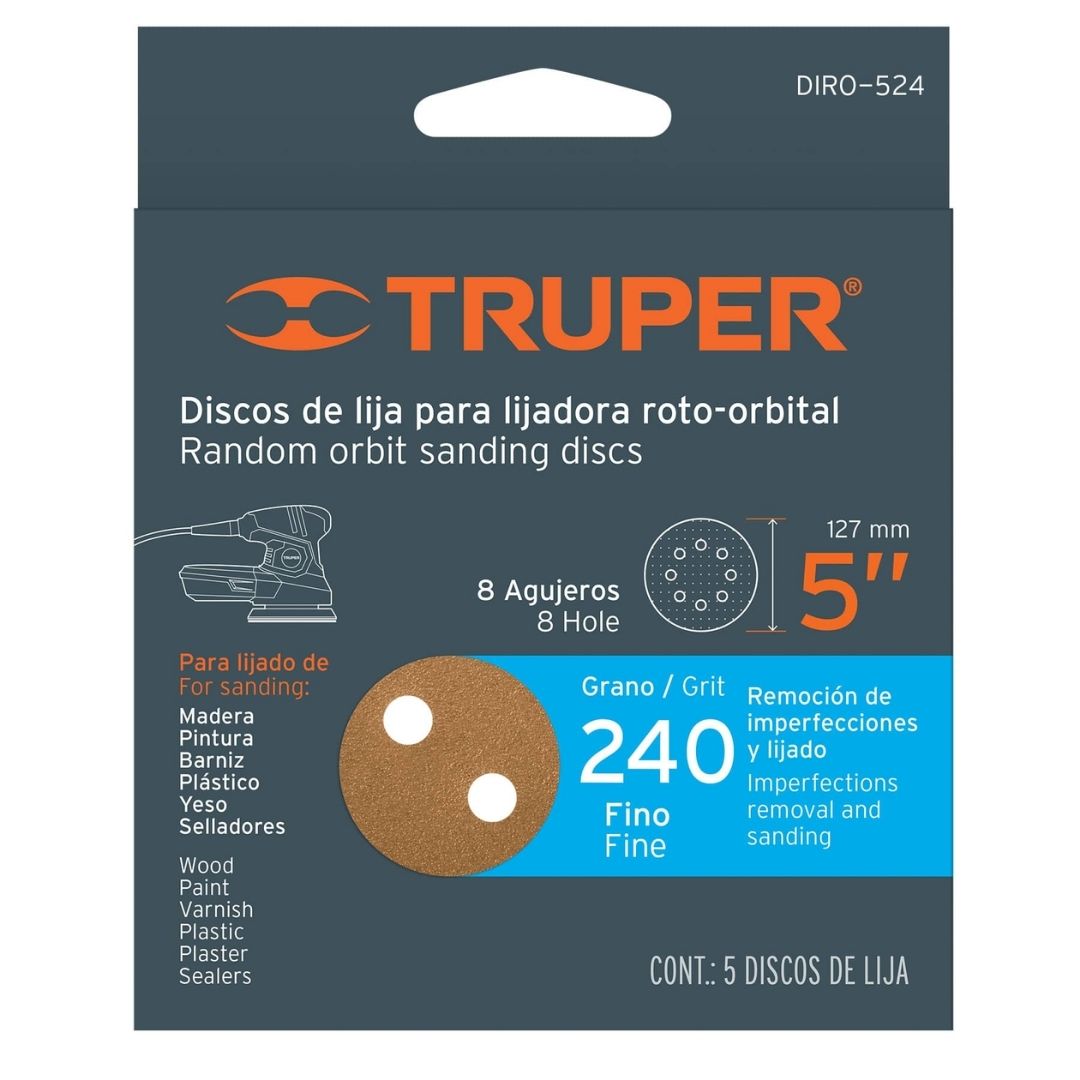17959 DISCOS DE LIJA TRUPER CON AGUJEROS 5 PULG X5 P240