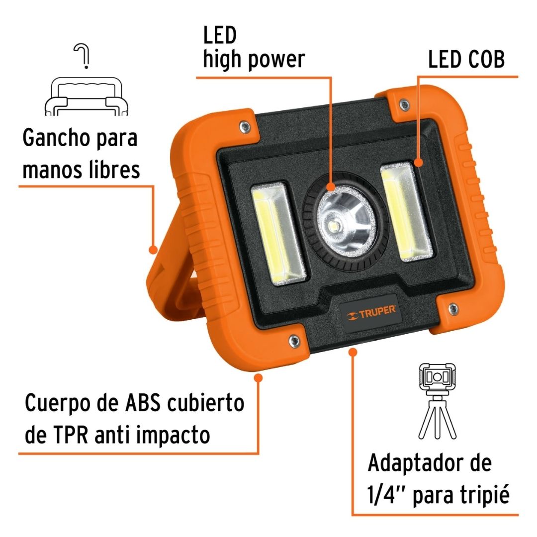 14631 LAMPARA DE TRABAJO RECARGABLE LED LATERALES Y CENTRAL TRUPER